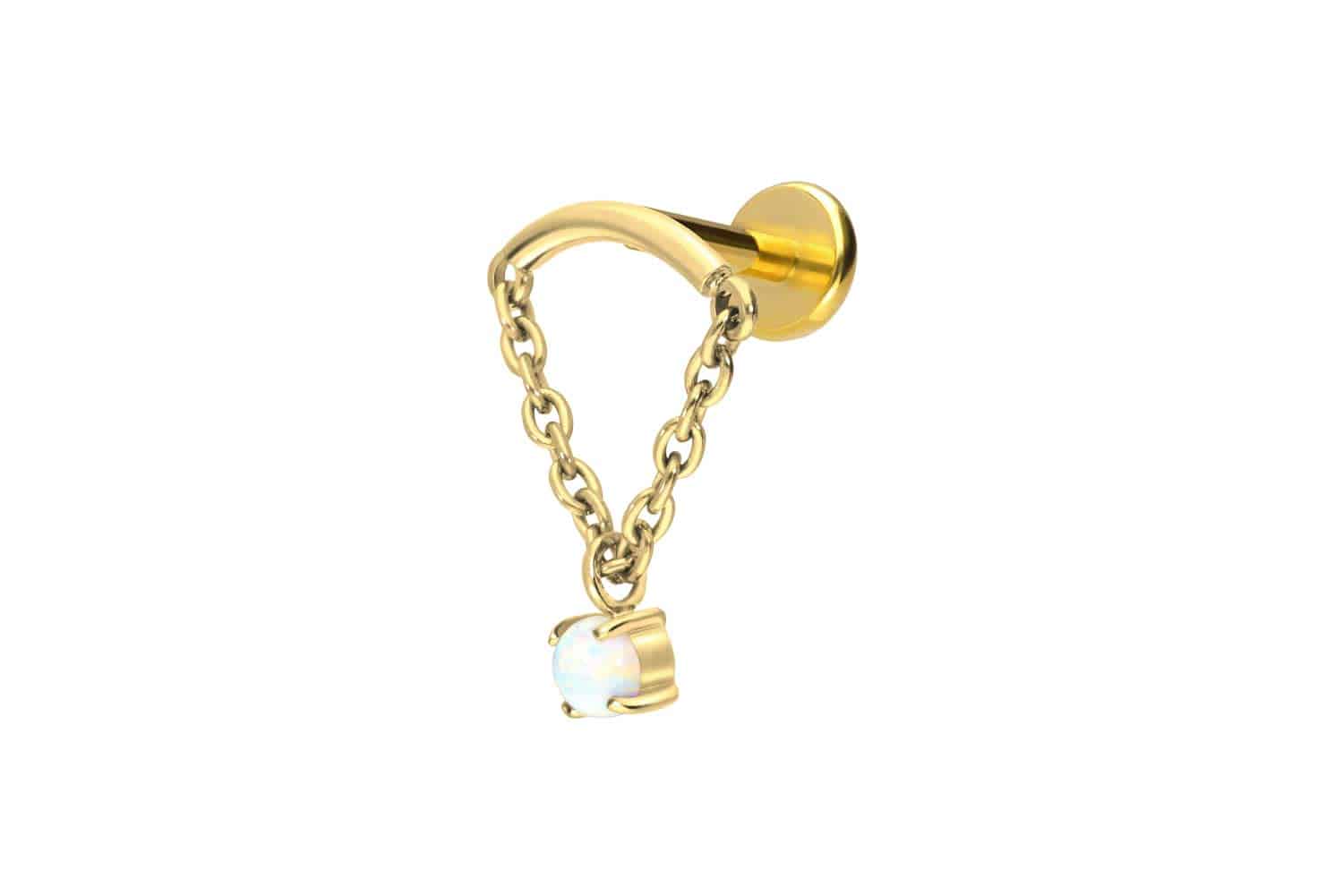 Titan Labret Piercing mit Push Fit BOGEN + KETTE + SYNTHETISCHER OPAL